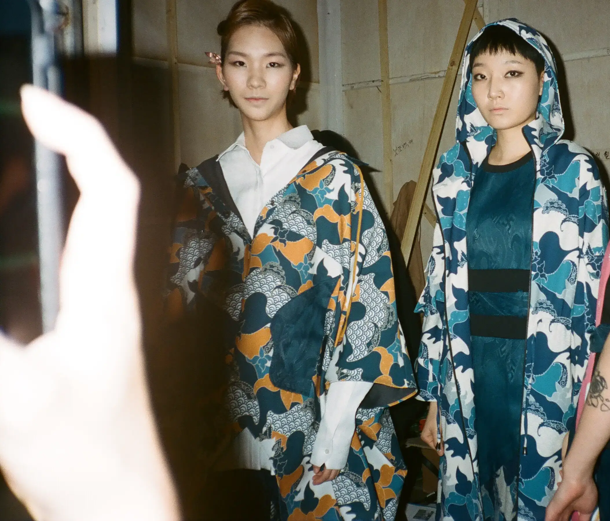 Kelir print in two colourways on garments backstage
