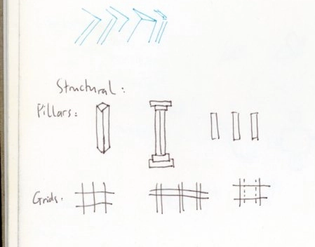Sketches exploring pillars and structural forms for the Jatelindo Indonesia identity