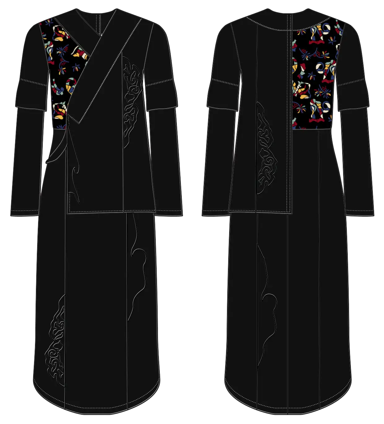 Kelir black modular dress with attached upper layer