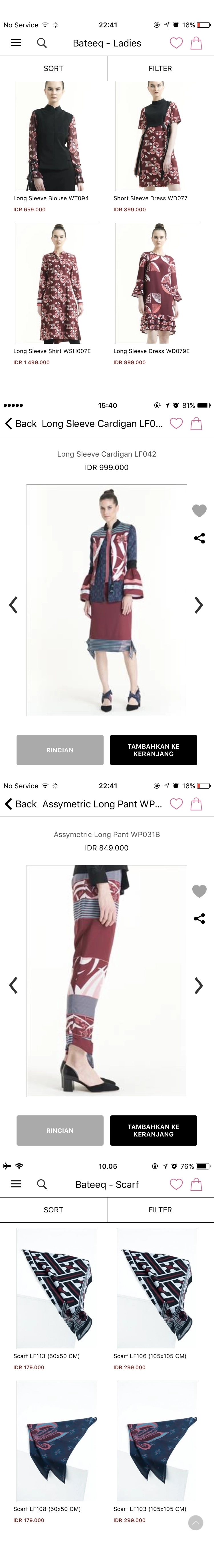 Heroïne products displayed across Bateeq's mobile storefront