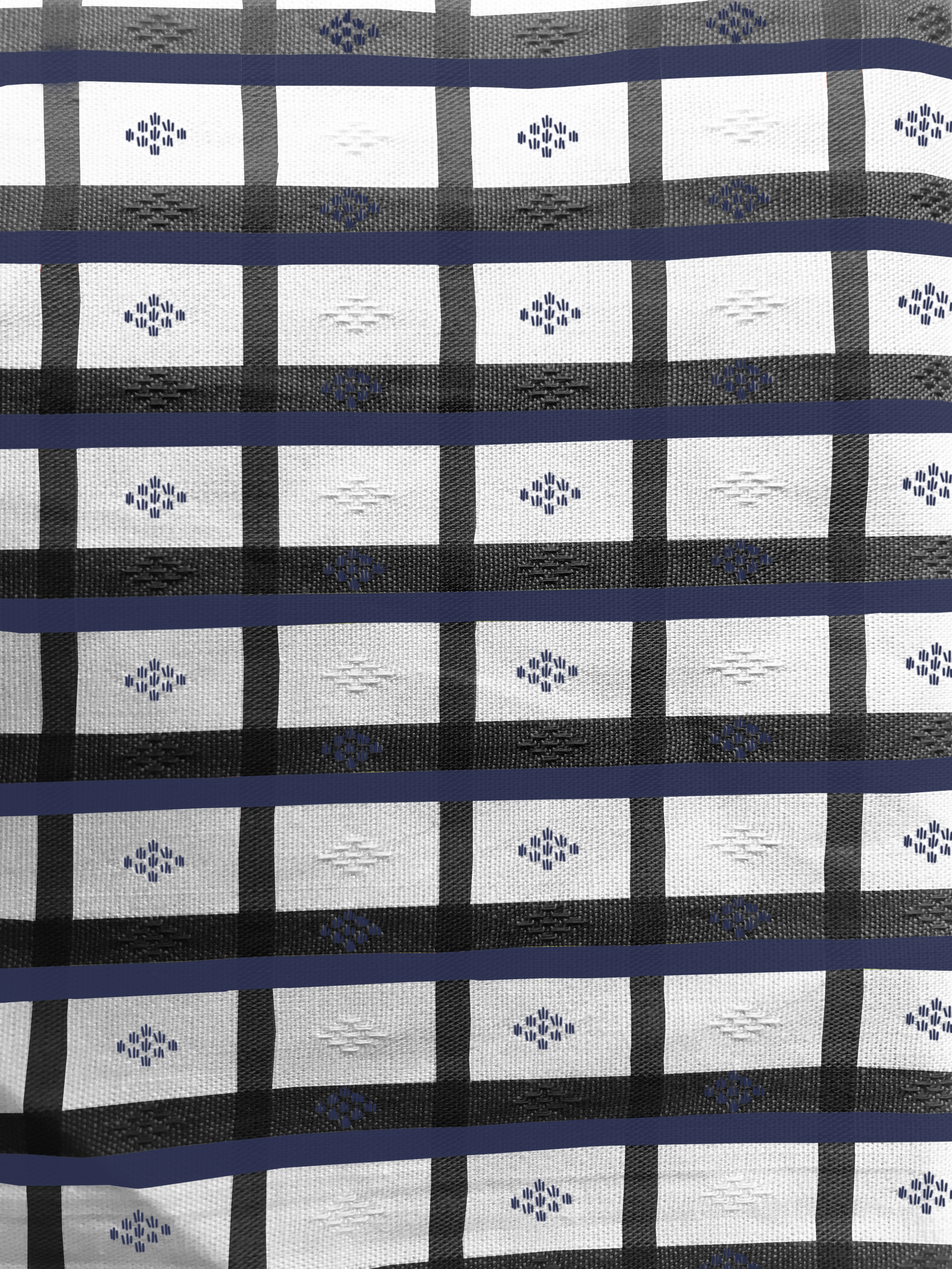 White black and blue gingham developed for Kampong
