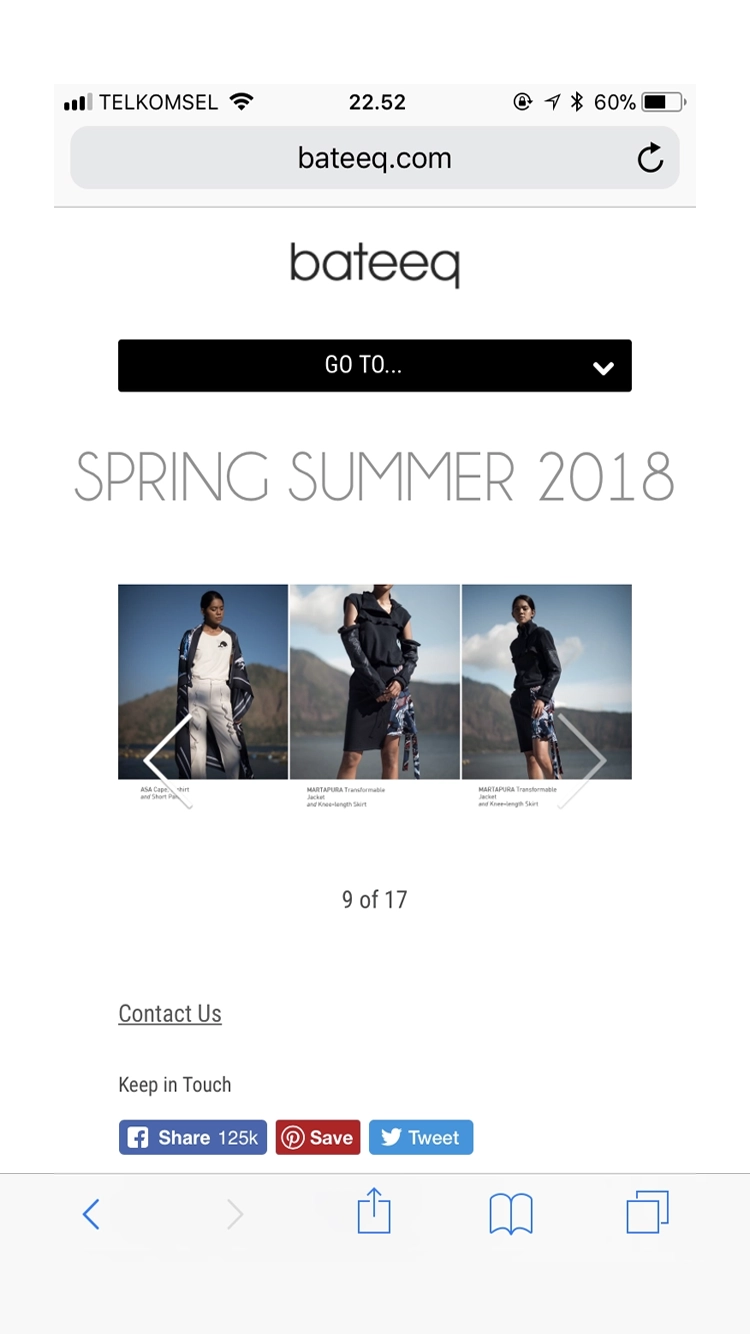 Padusan Spring Summer 2018 collection displayed on Bateeq's mobile website
