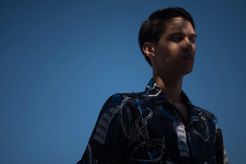 Padusan SS18 campaign portrait against blue sky