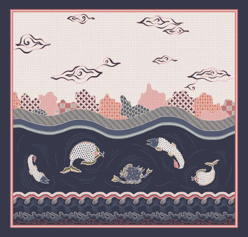 Mega Mendung Fish print developed with the textile designer
