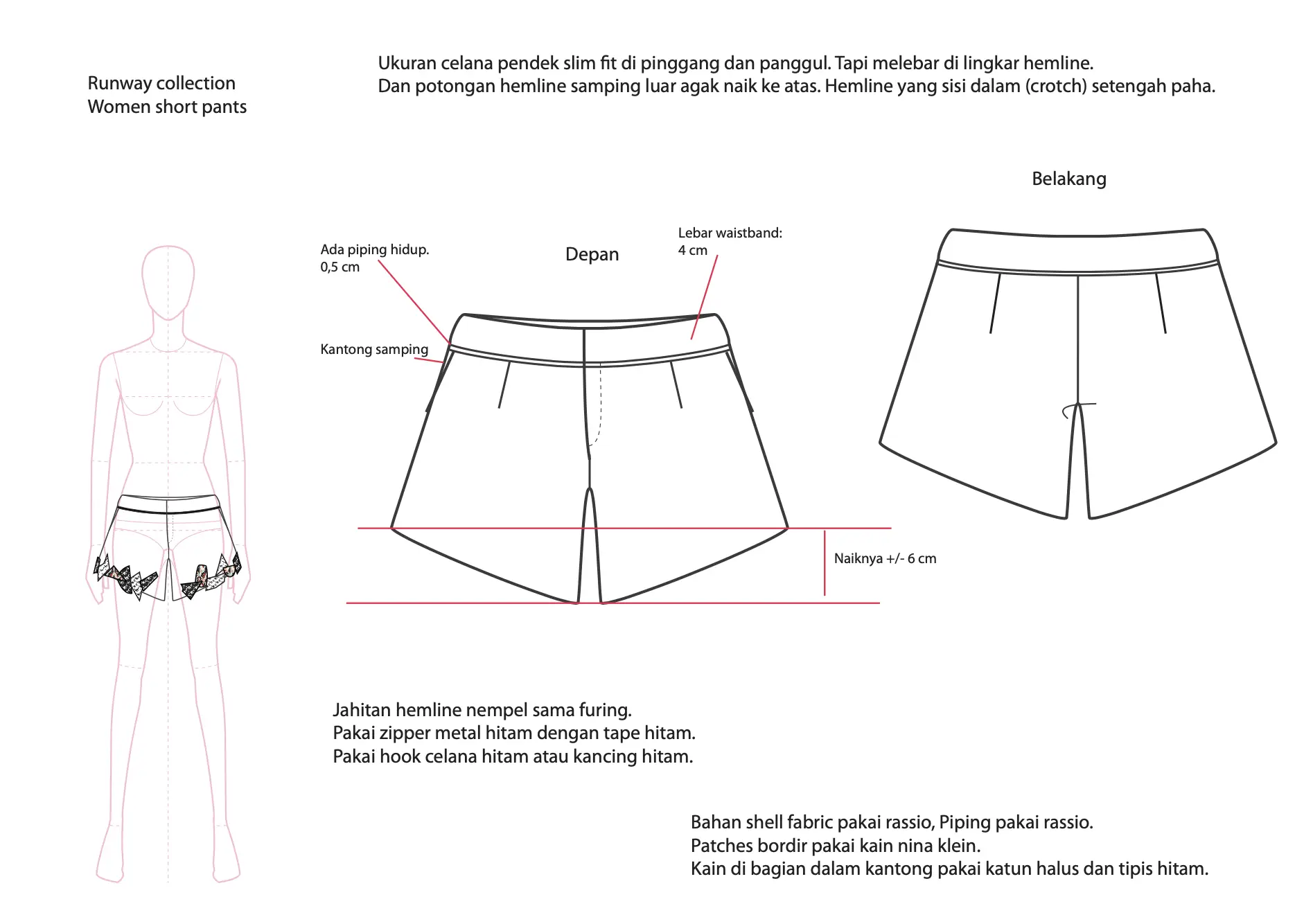 Catena SS17 shorts technical specification